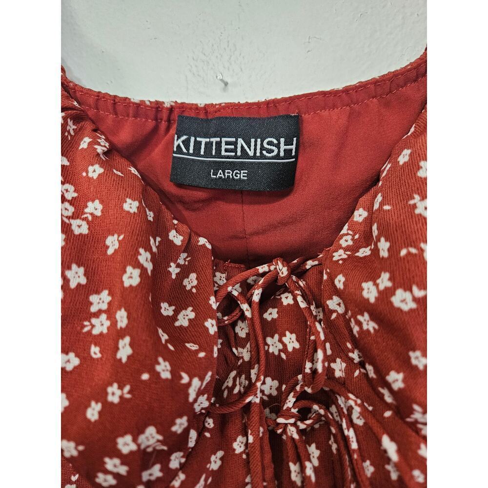 Floral Cropped Red Lace-up Off the Shoulder Puff Sleeves Womens Top Size Large - Picture 6 of 8